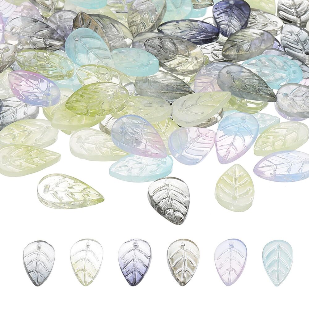 1540 100Pcs Gradient Multicolored Leaf Glass Beads for DIY Jewelry Making
